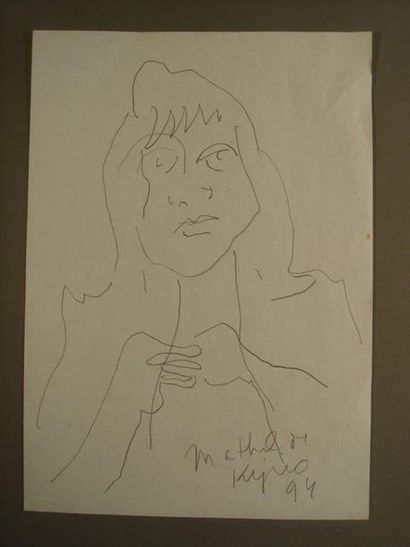 null Ladislas KIJNO (1921-2012) Portrait de femme Crayon sur feuille de papier signé,...