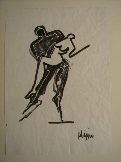 null Ladislas KIJNO (1921-2012) Couple Feutre sur papier froissé Signé en bas à ...