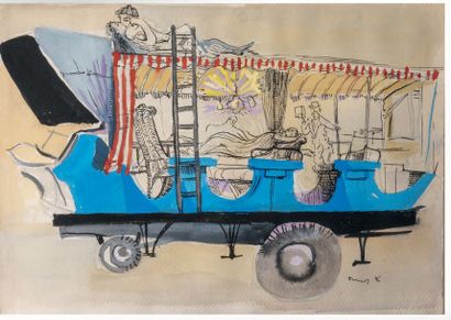 ALEXANDRE TRAUNER (1906-1993) Le Charriot, projet de décor pour Voyage-Surprise
Aquarelle...