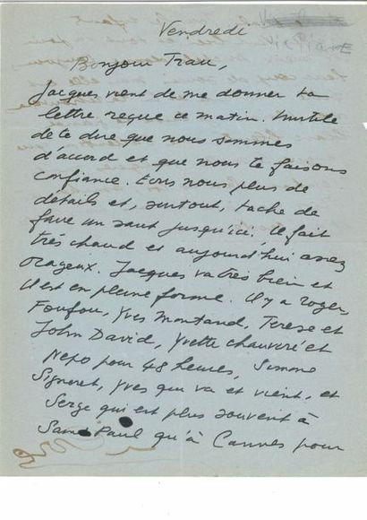 Jacques PREVERT (1900-1977) Pierre Prévert (1906-1988)
Vendredi, Lettre à Trauner,...