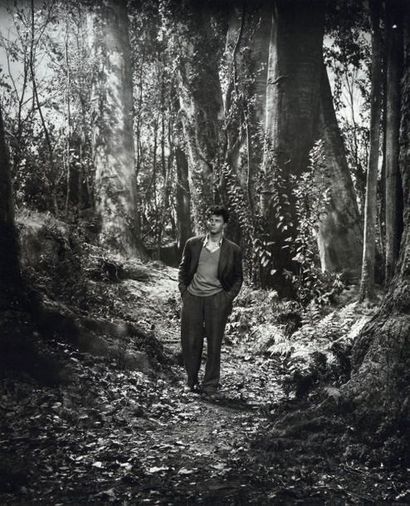 ALEXANDRE TRAUNER (1906-1993) Gérard Philippe dans le décor de la forêt, tournage...