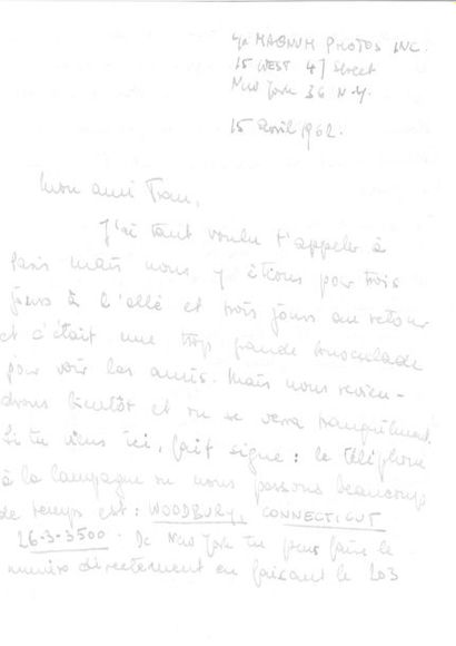INGE MORATH (1923-2002) Belle lettre autographe signée à Alexandre Trauner, sur en-tête...