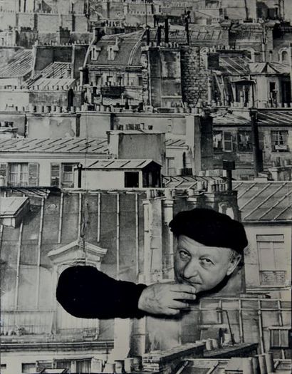 ALEXANDRE TRAUNER (1906-1993) Trauner à la casquette dans le décor, 1961
Photomontage,...