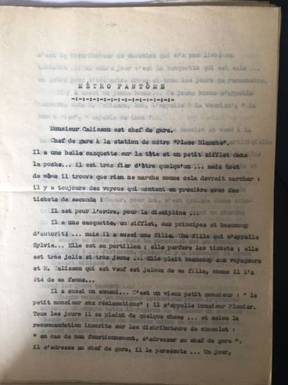 Jacques PREVERT Métro Fantôme.
Projet de film, cénario de Jacques Prévert. 43 pages...