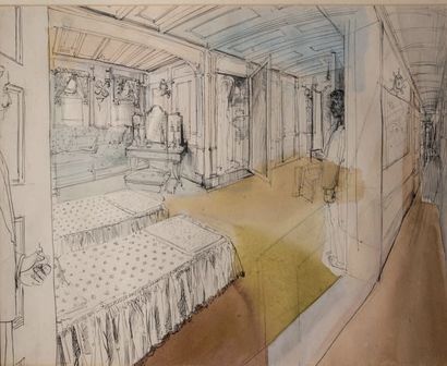 ALEXANDRE TRAUNER (1906-1993) La cabine du yacht, décor pour La Fleur de l'âge, vers...