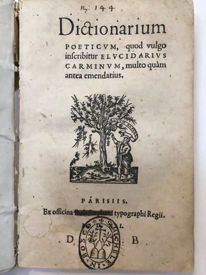 [HERMANNUS TORRENTINUS] Dictionarium poeticum. Paris, Robert Estienne, 1541 [à la...