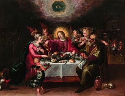 FRANS FRANCKEN II (ANVERS 1581 - 1642) 
Le repas de la Sainte Famille servi par les...