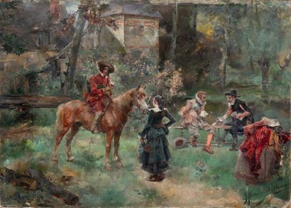 José Miralles DARMANIN (1851-1900) 
Cavaliers
Huile sur panneau de bois
Signée en...