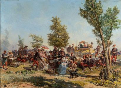 Oscar LAHALLE (1832-1909) 
Festival du jour de l'indépendance
Huile sur toile Signée...