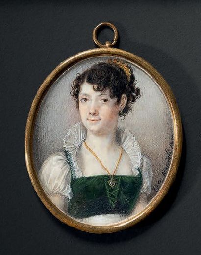De MARSIGLI, école française du début du XIXe siècle 
Portrait d'une jeune femme...