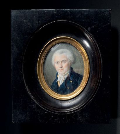 École FRANÇAISE vers 1790 
Portrait d'homme à la redingote bleue en gilet jaune Miniature...