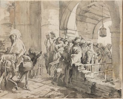 Ecole Italienne du XVIIIe siècle 
Deux études sur le même montage: la fuite en Egypte...