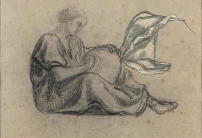 Pierre PUVIS DE CHAVANNES (1824-1898) 
Femme assise tenant une jarre, reprise du...