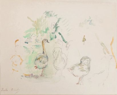 Berthe MORISOT (1841-1895) 
Oies du bois de Boulogne
Crayon et aquarelle sur papier,... Gazette Drouot