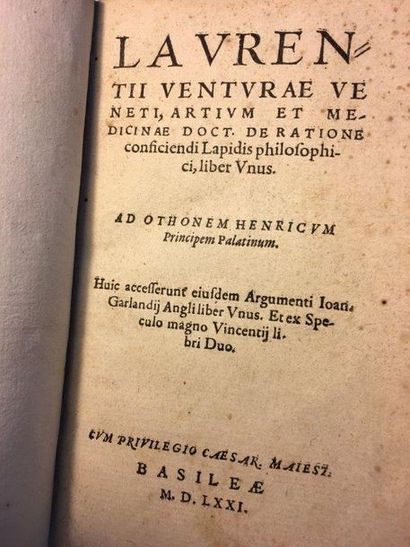 VENTURA (Laurent) De ratione consiciendi Lapidis philosophici, liber unus. Basel,...