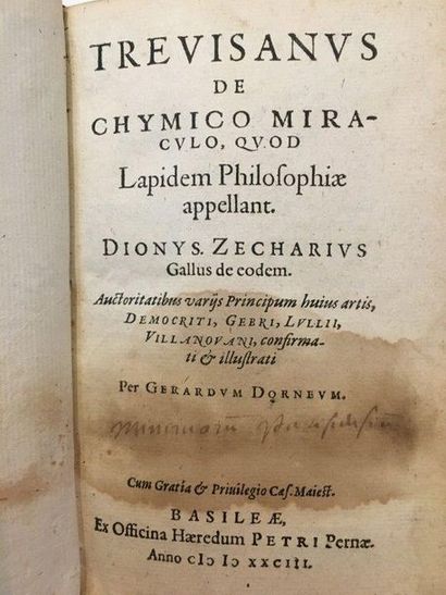 BERNARD LE TRÉVISAN De chymico miraculo, quod Lapidem Philosophiae appellant. Bâle,...