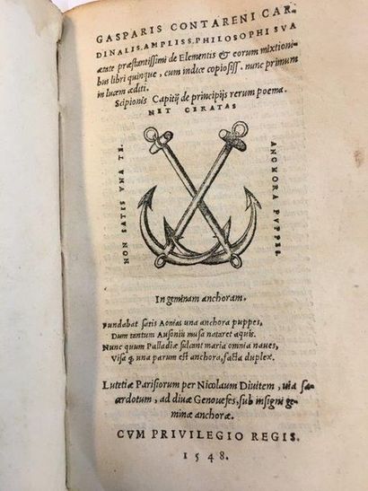 CONTARINI (Gasparo) De elementis & eorum mixtionibus libri quinque. Scipionis Capitum...