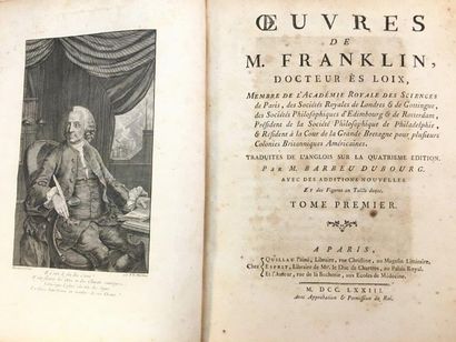FRANKLIN (Benjamin) Oeuvres. Paris, Chez Quillau, Esprit et l'Auteur, 1773. 2 tomes...