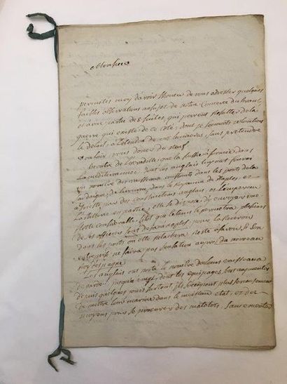 null MANUSCRIT. — Mémoire sur le commerce du Levant. 1787-1788. Manuscrit in-folio...