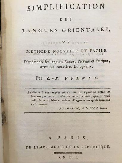 VOLNEY (Constantin-François de Chasseboeuf, comte de) Simplification des langues...