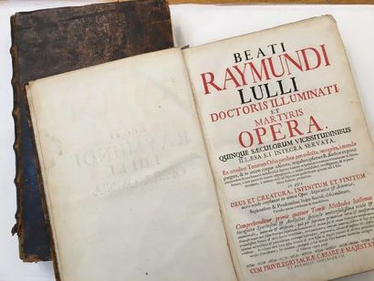 LULLE (Raymond) Opera. Mainz, Haffner, 1721-1722. Set of 2 volumes in-folio, marbled...
