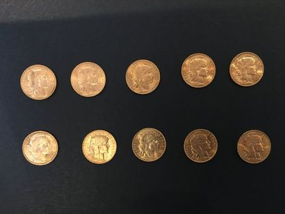 null 10 pièces en or de 20 Francs Napoléon «Coq de Chaplain» (999/00), 1913