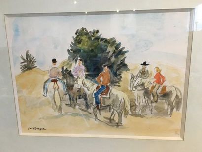 Yves BRAYER (1907-1990) 
Cavaliers
Aquarelle Signée en bas à gauche
A vue: 22.5 x...