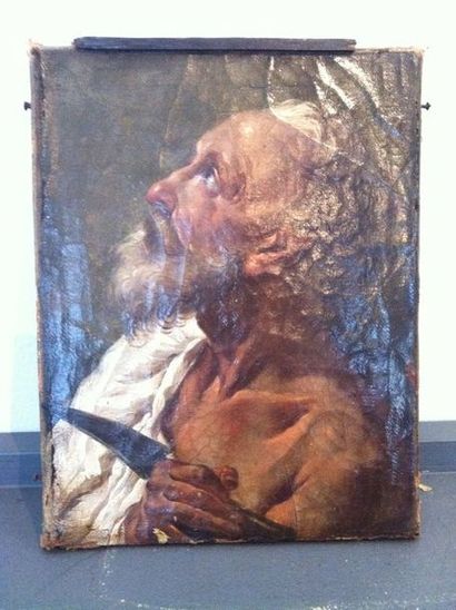 ÉCOLE ITALIENNE DU XVIIIÈME SIÈCLE 
Homme en buste
Huile sur toile marouflée sur...