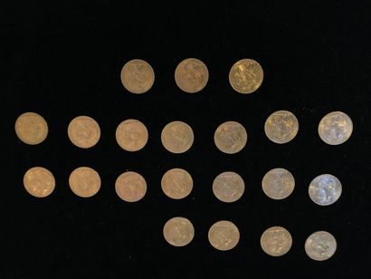 null Lot de 21 pièces de 20 F or Coq de Chaplain 1900 (1); 1902 (2); 1904 (1); 1909...