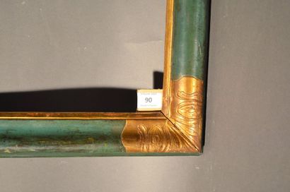 null FRAME in moulded and green painted wood, gilded corners with acanthus leaves...