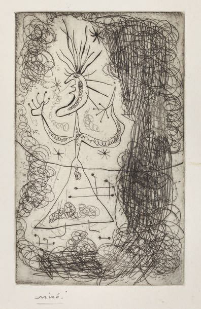MIRO Joan GRAVURE ORIGINALE SIGNÉE, 1939, dimensions de la cuvette14, 5 x 9 cm, 20,5...