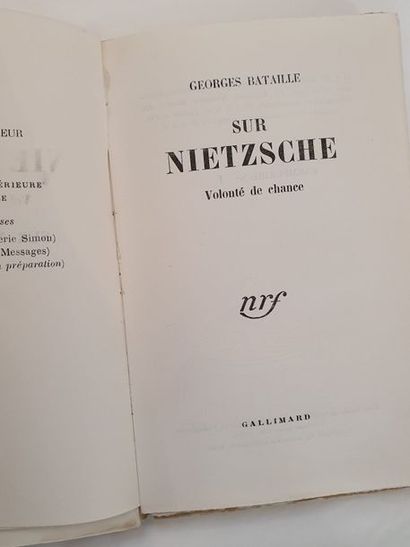 BATAILLE Georges ON NIETZSCHE. Will of luck. Paris, Gallimard, 1945. In-12 pinned.
First...