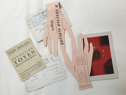 TOYEN TWO POSTCARDS TO ANDRÉ BRETON AND THREE CATALOGUES.
TWO SIGNED AUTOGRAPH POSTCARDS...