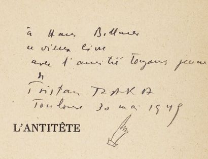 TZARA Tristan L'ANTITÊTE. Paris, Cahiers Libres, 1933. In-12, broché.
Edition originale.
EXEMPLAIRE...