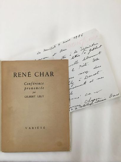 null [CHAR René]. LELY Gilbert. RENÉ CHAR. Lecture delivered on 3 July 1946 in Paris....