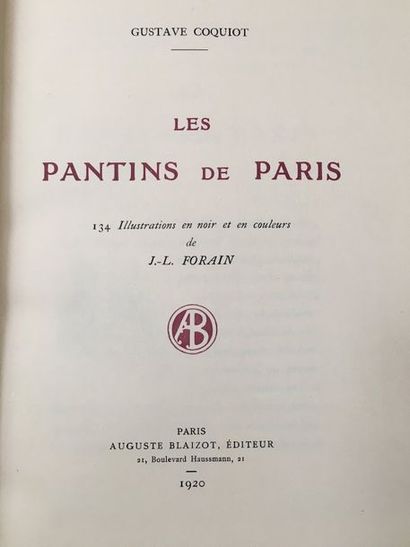 COQUIOT (Gustave). Les Pantins de Paris. Paris, Auguste Blaizot, 1920. Grand in-8,...