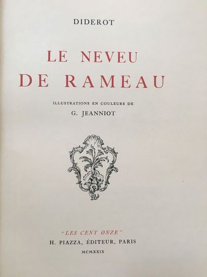DIDEROT. Le Neveu de Rameau. Paris, Les Cent onze, H. Piazza, 1929. In-4, maroquin...