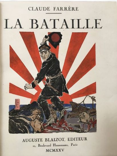 FARRERE (Claude). The Battle. Paris, Auguste Blaizot, 1925. In-4, red morocco, Jansenist,...