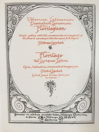 FLOIRILÈGE DES LYRIQUES LATINS. Paris, L'Estampe moderne, 1920. Small in-4, sheets,...