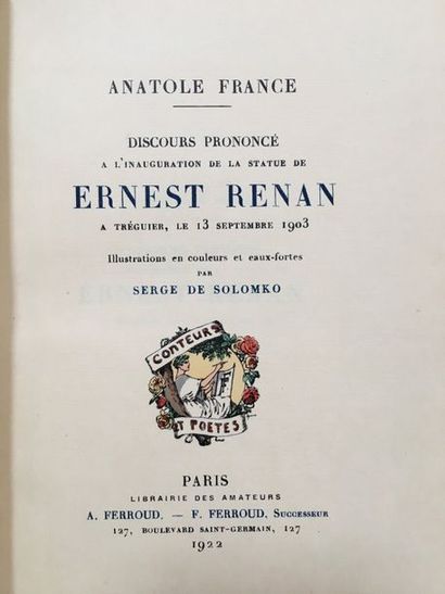 France (Anatole). Discours prononcé à l'inauguration de la statue de Ernest Renan...