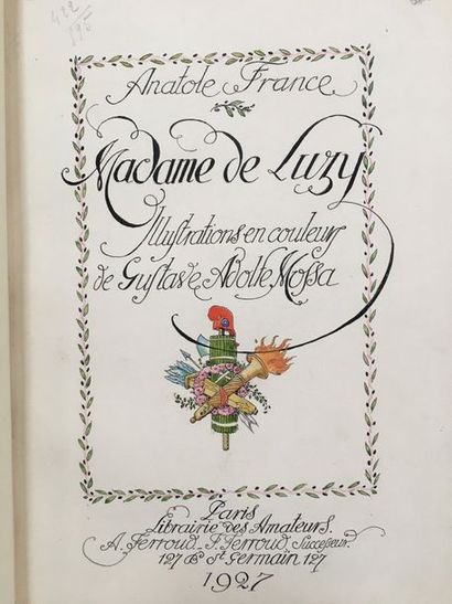France (Anatole). Madame de Luzy. Paris, F. Ferroud, 1927. In-8, red morocco, scroll...