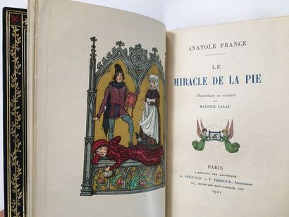 France (Anatole). Le Miracle de la pie. Paris, Ferroud, 1921. In-12, maroquin bleu...