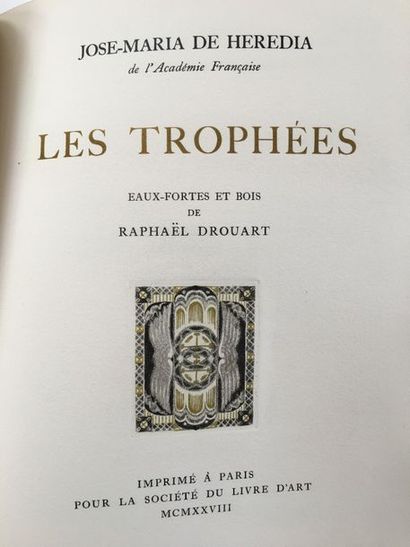 HÉRÉDIA (José-Maria de). Trophies. Paris, Société du Livre d'Art, 1928. In-4, stapled,...