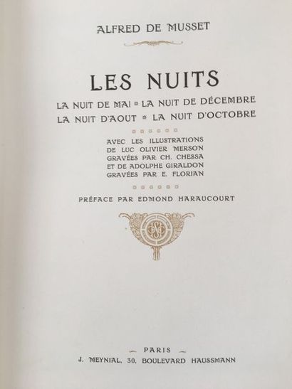 MUSSET (Alfred de). Les Nuits. Préface de Edmond Haraucourt. Paris, J. Meynial, s.d....