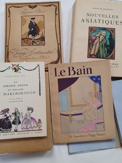 LOT DE 13 VOLUMES ET UN CUIVRE Le Bain, de l’Antiquité jusqu’à nos jours, 32 aquarelles...