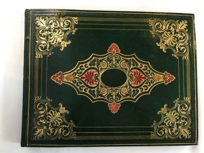 null ROMANTIC ALBUM. In-8 oblong, green morocco, frame decorated with a cold-rolled...