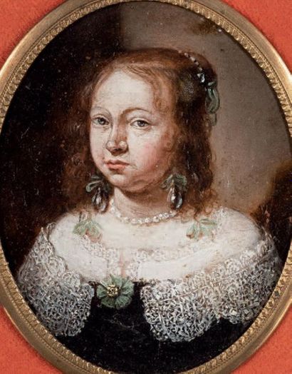 Attribué à Gonzales COQUES (1614 -1684) 
Portrait of a young lady with green knots...