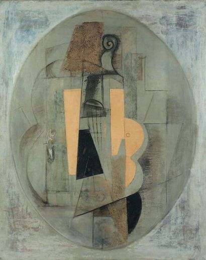 École cubiste, début du XXe siècle 
Still life with violin
Oil, pasted paper and...