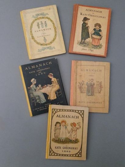 GREENAWAY (Kate). Ensemble 5 almanachs illustrés de format petit in-12 (années 1883,...