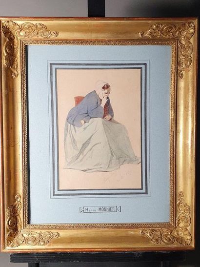 Henry MONNIER (1799-1877) 
Femme assise
Aquarelle et crayon noir signé et daté 26...